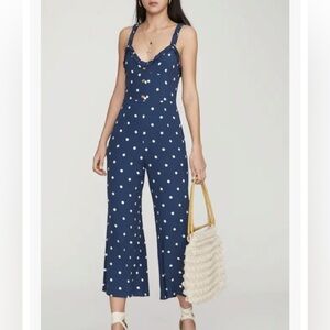 Faithful the Brand Cancun Jumpsuit in Navy with White Polka Dots Size Small